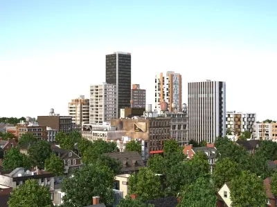 City with suburb Low-poly 3D model