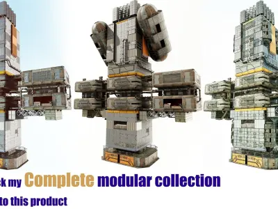 sci fi walls - modular kit Low-poly 3D model