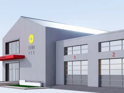 Fire station Low-poly 3D model
