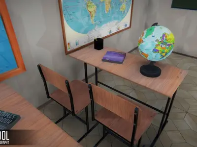 School - classroom of geography Low-poly 3D model