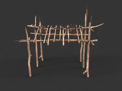 Primitive Wood Stick Jungle Shelter 13 Low-poly 3D model