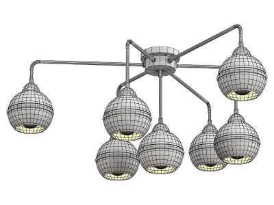 freya chrome ceiling light with six glass globes 3D model purchase
