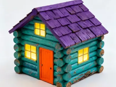 Whimsical Stylized Fantasy Log Cabin 3D Model Low-poly 3D model