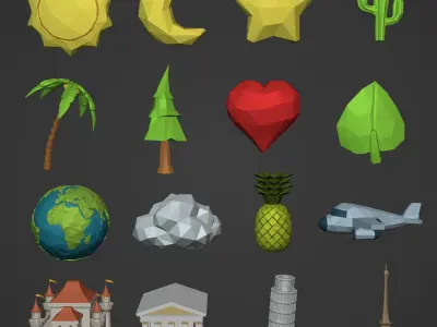 Polygonal Cartoon Pack Low-poly 3D model