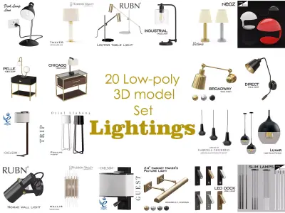 Lightings collection model desk lamp with gold base 3D Model Pack
