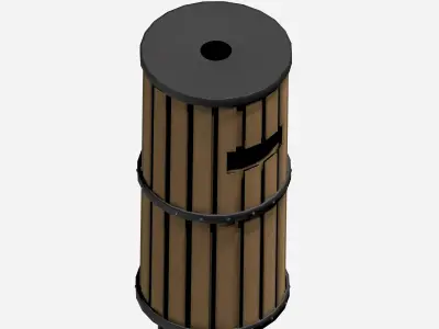 Wooden cylindrical cage type trash can with metal feet Low-poly 3D model
