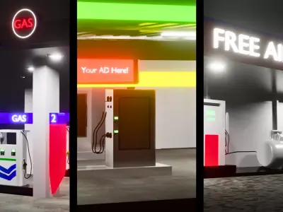 Gas Station Pack Indian  US Fuel Stations  Air Filling Unit Low-poly 3D model