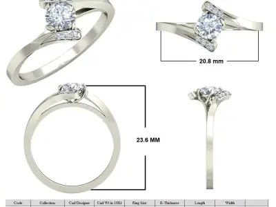 white gold diamond ring VJR97 3D print model