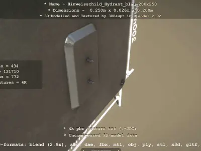 Hinweisschild Hydrant blau 200x250mm Low-poly 3D model