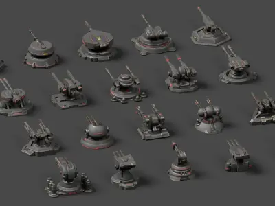 Turret Pack Low-poly 3D model purchase