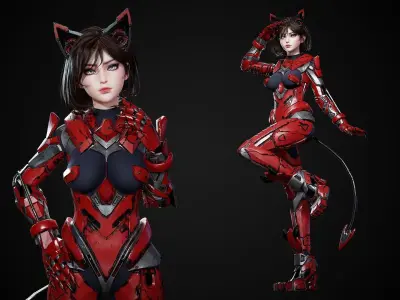 Cosmo Cat Girl - Game Ready Low-poly 3D model
