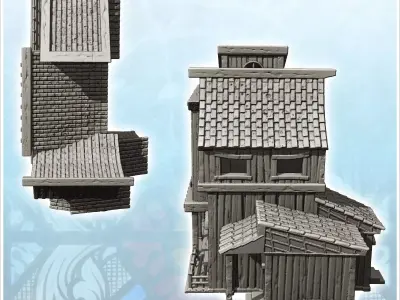 Large wooden bakery with annex and large sign 4 - Medieval Gothi 3D print model
