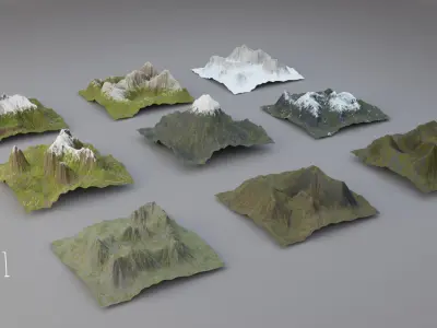 Huge Terrain Pack and Mountain Material Generator Low-poly 3D model