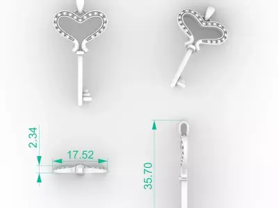 Ultimate Heart Key Pendant Necklace 3D 3D print model