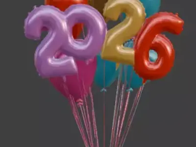 2026 New Year Foil Balloon Sculpture 3D Model Low-poly 3D model purchase
