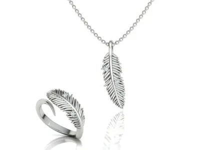 Feather Ring and Pendant Jewelry Set 3dprint models  3D Model Pack