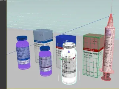Coronavirus Vaccine 3 different formula in vials and syringe 3D model