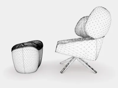 Armchair with headrest ears 3D model