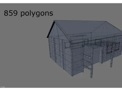 wooden house Low-poly 3D model