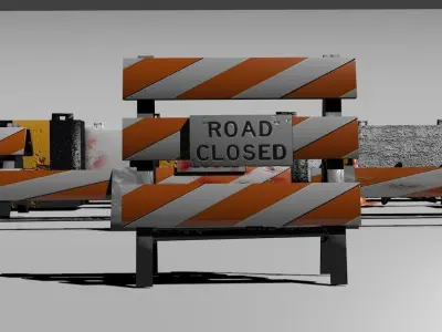 Road blocks and signs Low-poly 3D model