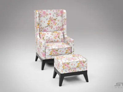 Wing Back Chair Low-poly 3D model