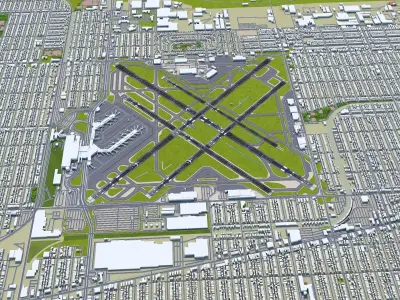 Chicago Midway Airport 10km Low-poly 3D model