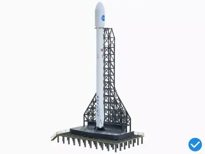 Falcon 9 Spaceship With The Launchpad PBR Low-poly 3D model
