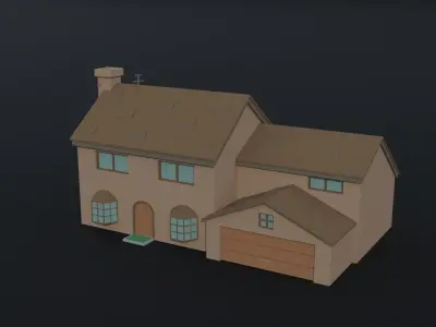 Cartoon simpsons house Polygonal Style Low-poly 3D model