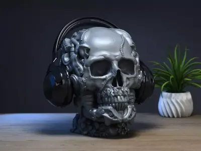 Robot Skull Headphone Stand  Cyborg Headset Stand  3D print model