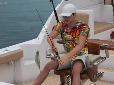  Man in Fishing Chair Catches Fish from Boat 