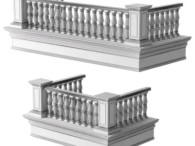Classic Marble Balcony with Marble Balusters and Square Columns 3D model