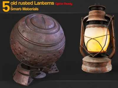 Old rusted Lantern 02 and Metal smart materials - Game ready Low-poly 3D model