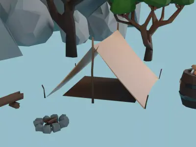 Stylized Low Poly Forest Rock Camp Environment Pack Low-poly 3D model