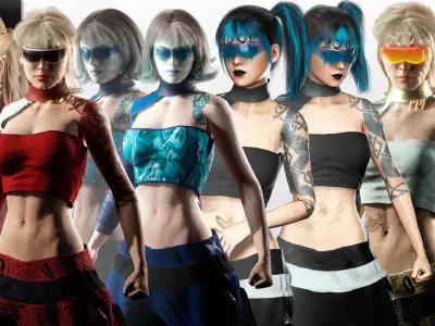 Pack Stylized Sci-Fi Cyberpunk Female Characters