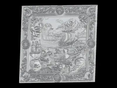 Bar Scene Relief with Cat and Gentleman 3D print model