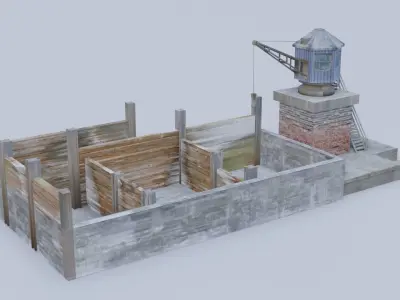 Old railway coaling plant Low-poly 3D model
