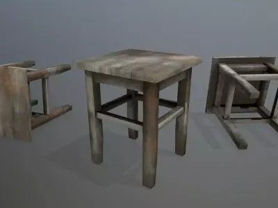 Footstool wooden table Low-poly 3D model