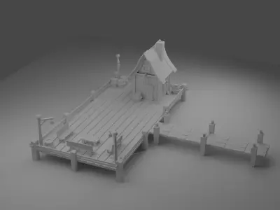 A Solitary Pier in the Stormy Sea Low-poly 3D model