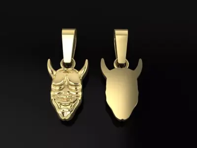 Hannya Mask Pendant 15mm Small Size With Bell 3D print model