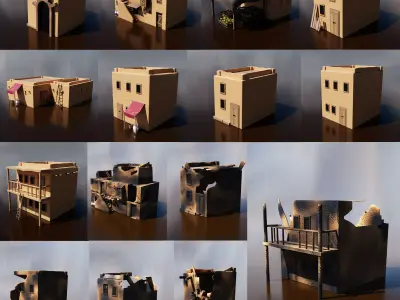 Arabic Ruin Houses Desert Building Combo for Low Poly 3D Models Low-poly 3D model