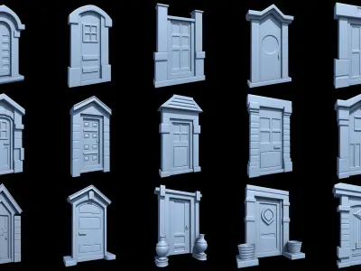 60 Stylized Door Base Mesh pack Low-poly 3D model