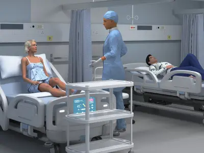  Large Hospital Ward Interior with People 