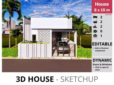 House 8x15m code 633 - Sketchup 3D model 3D model 3D model