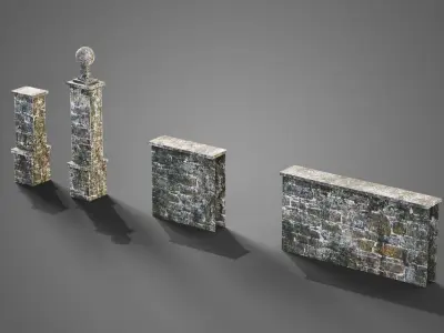 Graveyard set four gravestones Low-poly 3D model