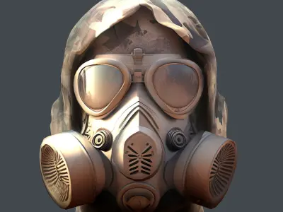 Gas mask helmet 3d model military combat Low-poly 3D model