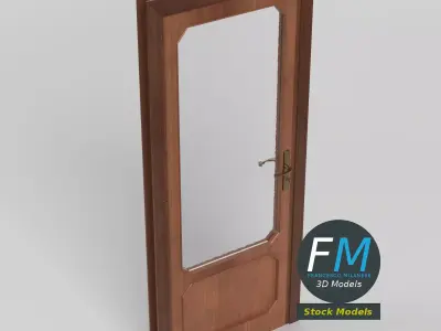 Wood Panel Interior Door with Hammered Glass 3D model