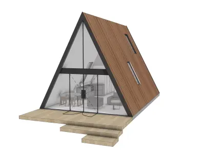 A-Frame Cabin Modern Wooden House 3D Model for Archviz and Games 3D model