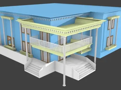 buglow house with balconies and stairs 3D model