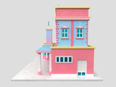 3D Cartoon Fire station Model Low-poly 3D model