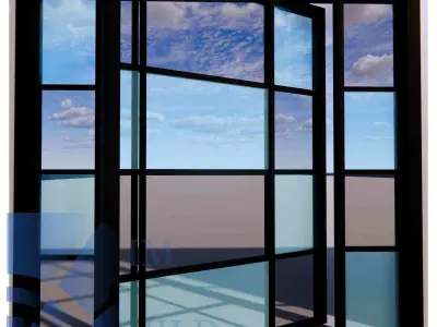 Exterior Pivot Door with Glasses Revit Family full parametric 3D model